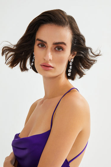 NANCY Sırt Detaylı Mini Saten Mor Elbise