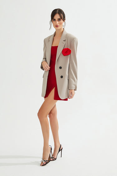 VIAN Rose Detailed Beige Blazer Jacket