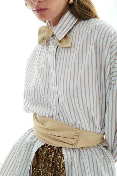 Beige Poplin Long Sleeve Gömlek