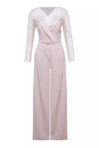 Beige Crepe Sleeveless Long Suit