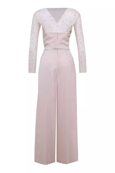 Beige Crepe Sleeveless Long Suit