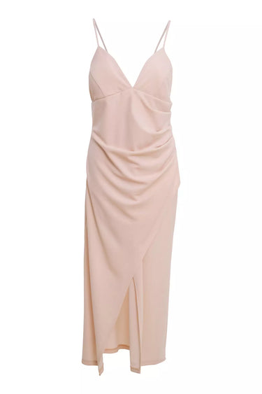 Beige Plus Size Crepe Sleeveless Midi Dress