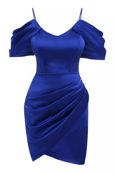 Blue Satin Sleeveless Mini Dress