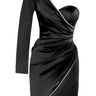 Black Satin One Arm Mini Dress
