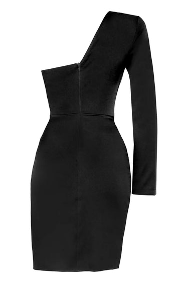 Black Satin One Arm Mini Dress
