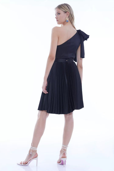 Black Satin One Arm Mini Dress