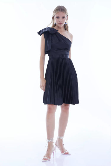 Black Satin One Arm Mini Dress
