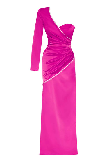 Fuchsia Satin One Arm Long Dress