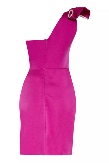 Fuchsia Satin One Arm Mini Dress