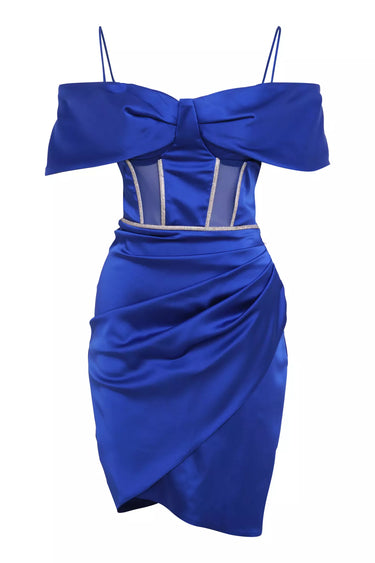 Blue Satin Sleeveless Mini Dress