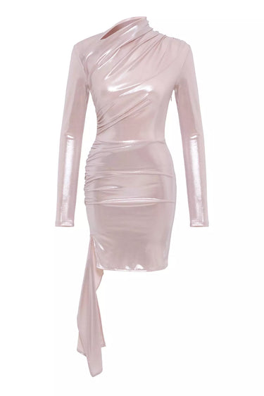 Beige Knitted Long Sleeve Mini Dress