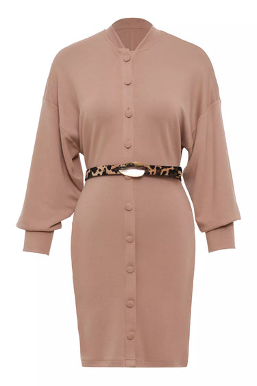 Beige Jarse Long Sleeve Mini Dress