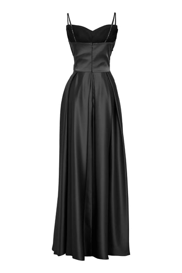 Black Satin Sleeveless Long Dress
