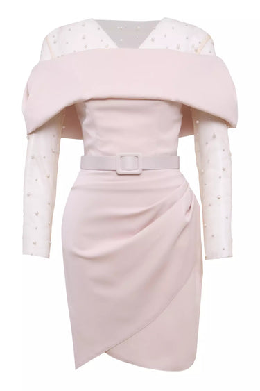 Beige Crepe Sleeveless Mini Dress