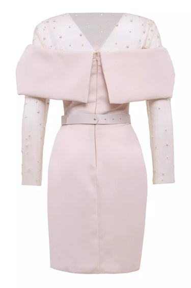 Beige Crepe Sleeveless Mini Dress