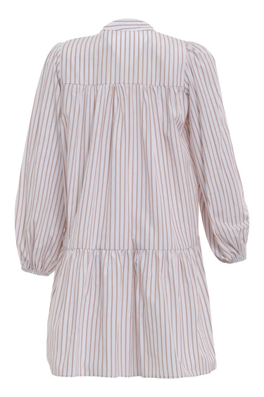 Beige Poplin Long Sleeve Mini Dress