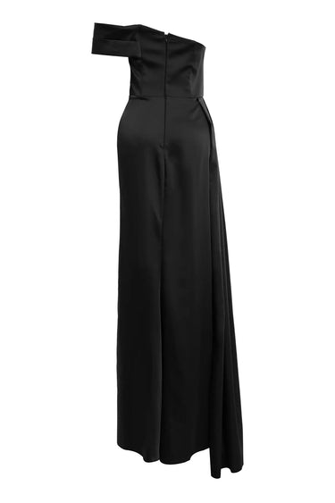 Black Satin One Arm Long Dress