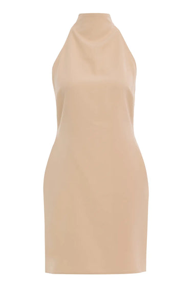 Beige Crepe Sleeveless Mini Dress