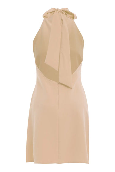 Beige Crepe Sleeveless Mini Dress