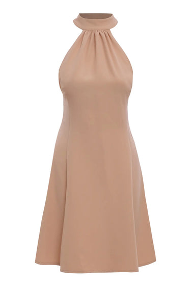 Beige Crepe Sleeveless Mini Dress