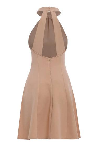 Beige Crepe Sleeveless Mini Dress