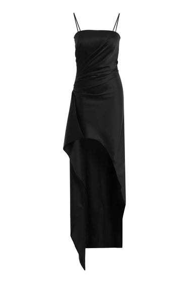 Black Satin Sleeveless Midi Dress