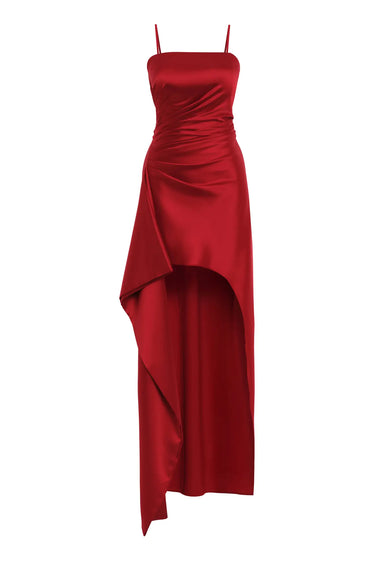 Red Satin Sleeveless Midi Dress