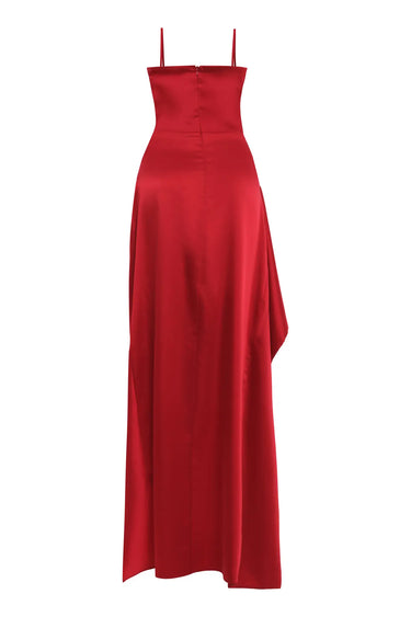 Red Satin Sleeveless Midi Dress