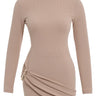 Beige Long Sleeve Mini Dress