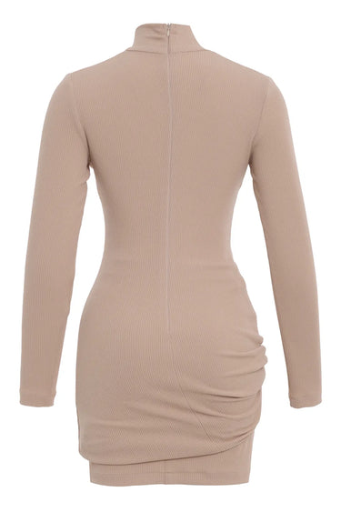 Beige Long Sleeve Mini Dress
