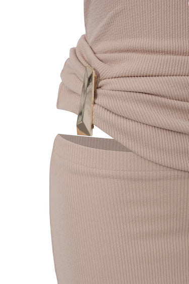 Beige Long Sleeve Mini Dress