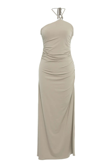 Beige Knitted Sleeveless Midi Dress