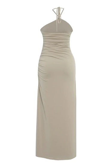 Beige Knitted Sleeveless Midi Dress