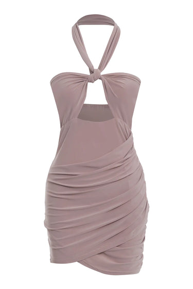 Beige Knitted Sleeveless Mini Dress