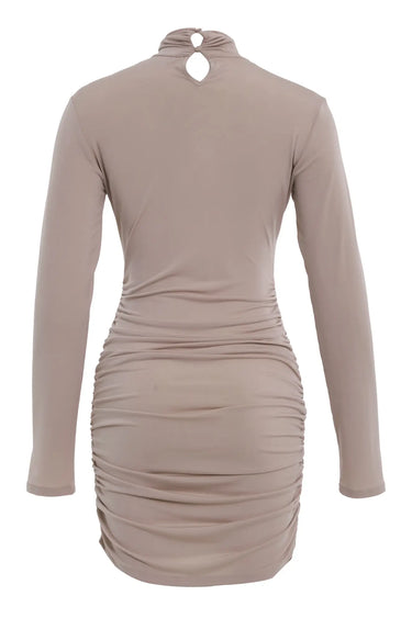 Beige Sendy Long Sleeve Mini Dress