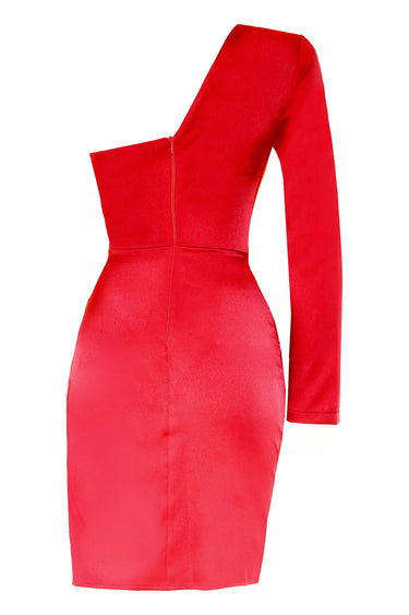 Red Satin One Arm Mini Dress