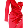 Red Satin One Arm Mini Dress