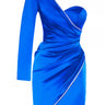 Blue Satin One Arm Mini Dress